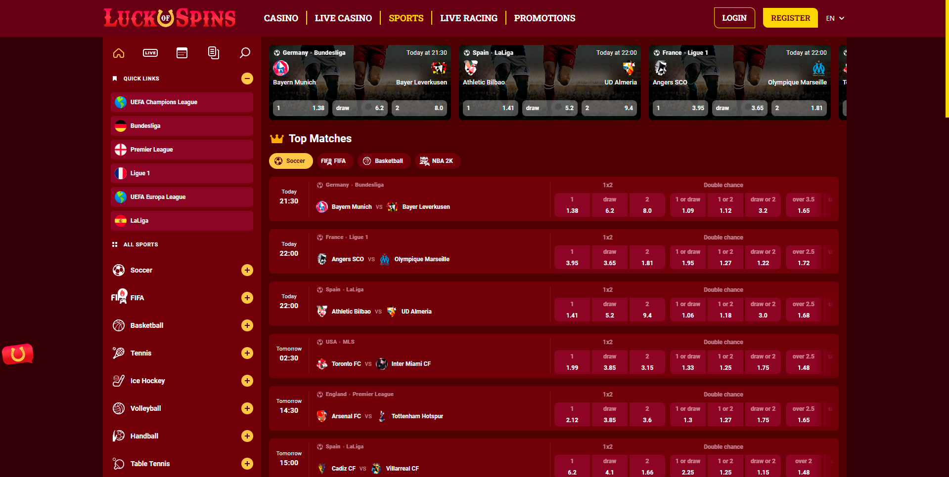 Luck of Spins betting