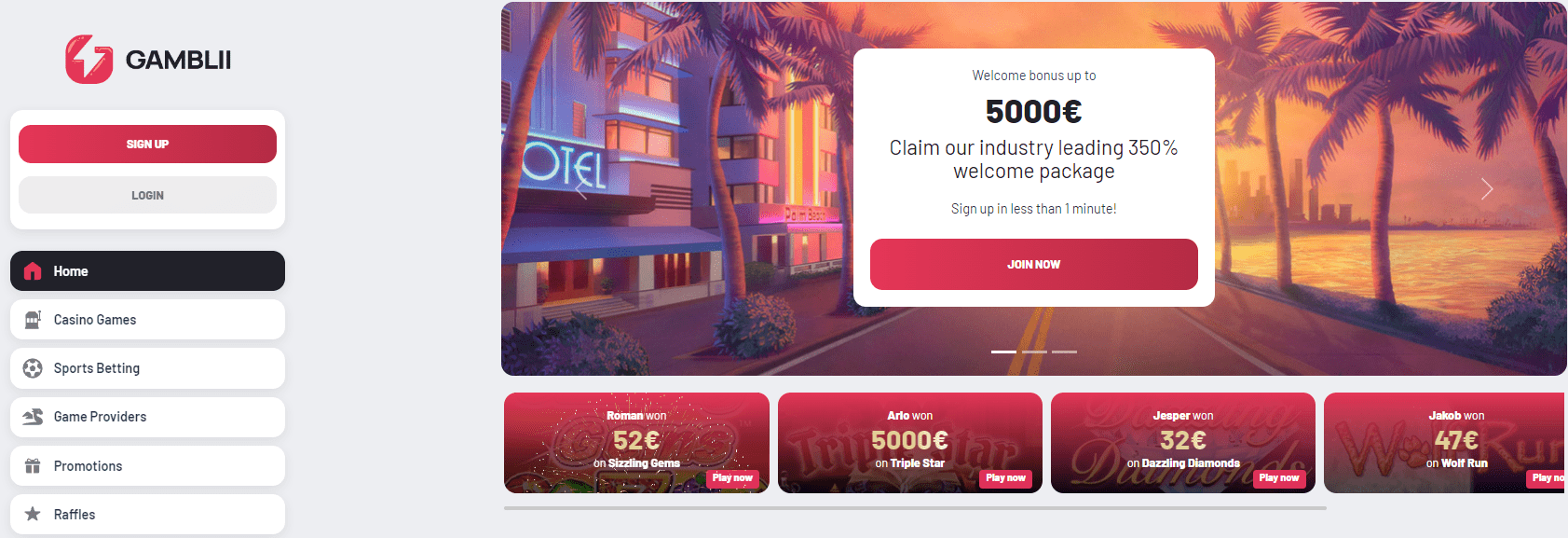 gamblii casino design and interface