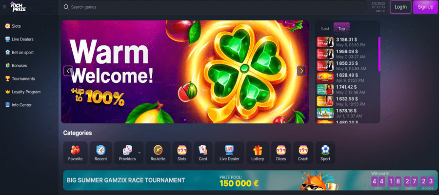 richprize casino design and interface