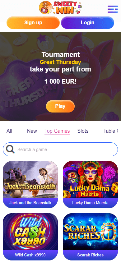 sweety win casino mobile version