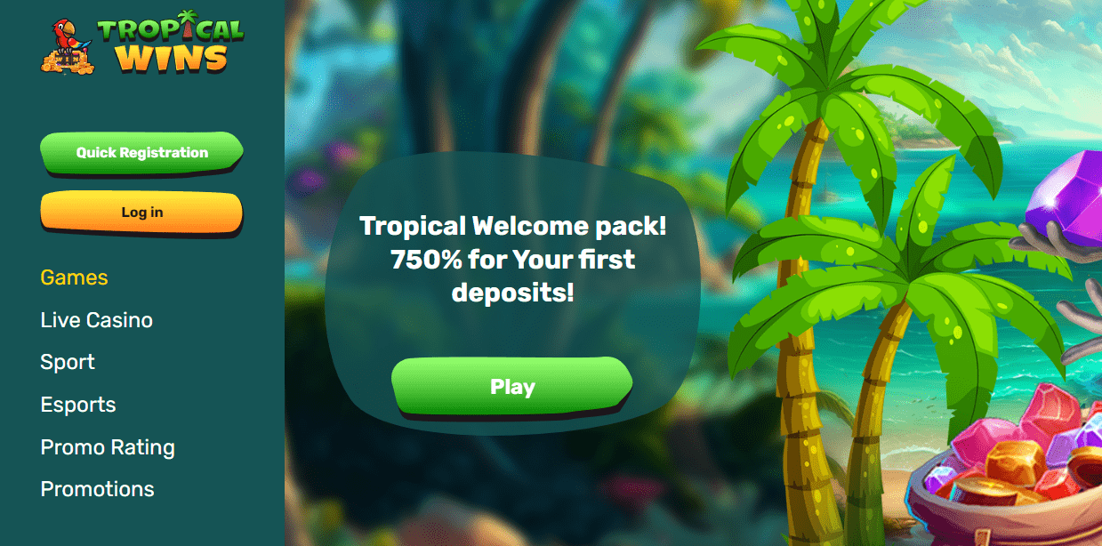 tropical wins casino design and interface