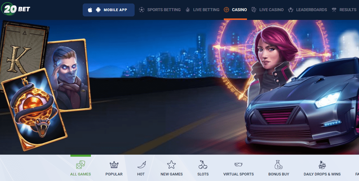 20bet casino design and interface