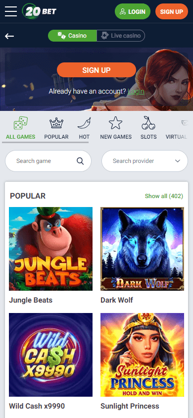 20bet casino mobile version