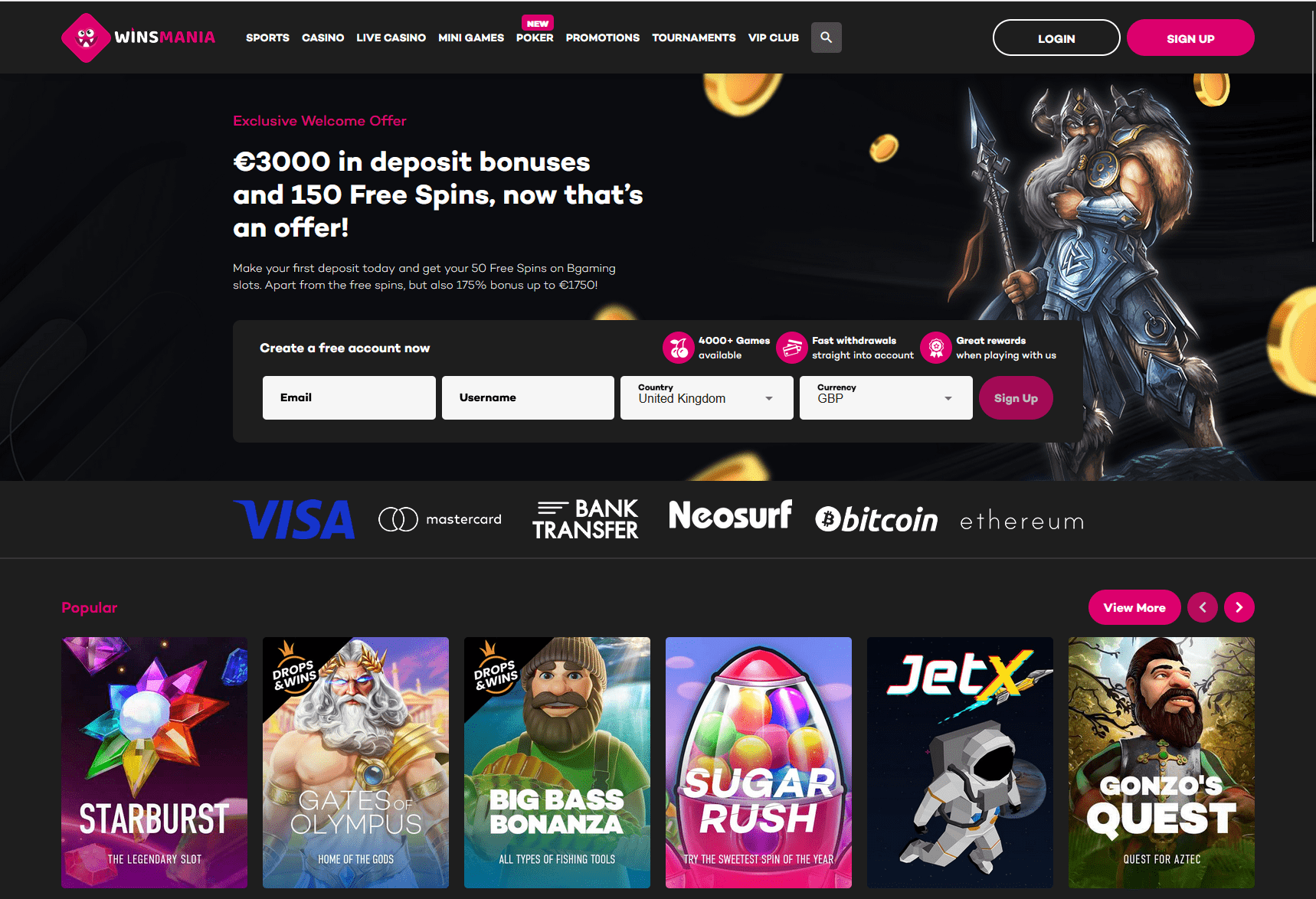 winsmania casino interface