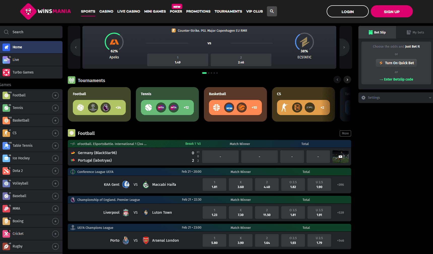 winsmania casino sportsbook